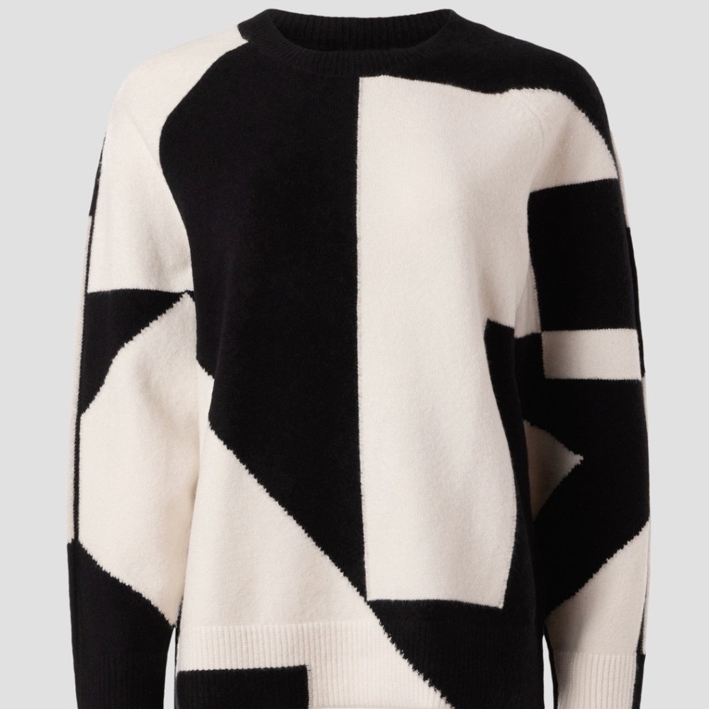 Club Monaco Intarsia Sweater in Black and Cream, XL